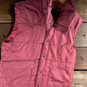 Vintage Sears Puffer Vest Men L Burgundy Nylon Snap‎ Chore Barn Hiking 70s